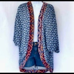 Blue Tribal Kimono. Red Camel. XL